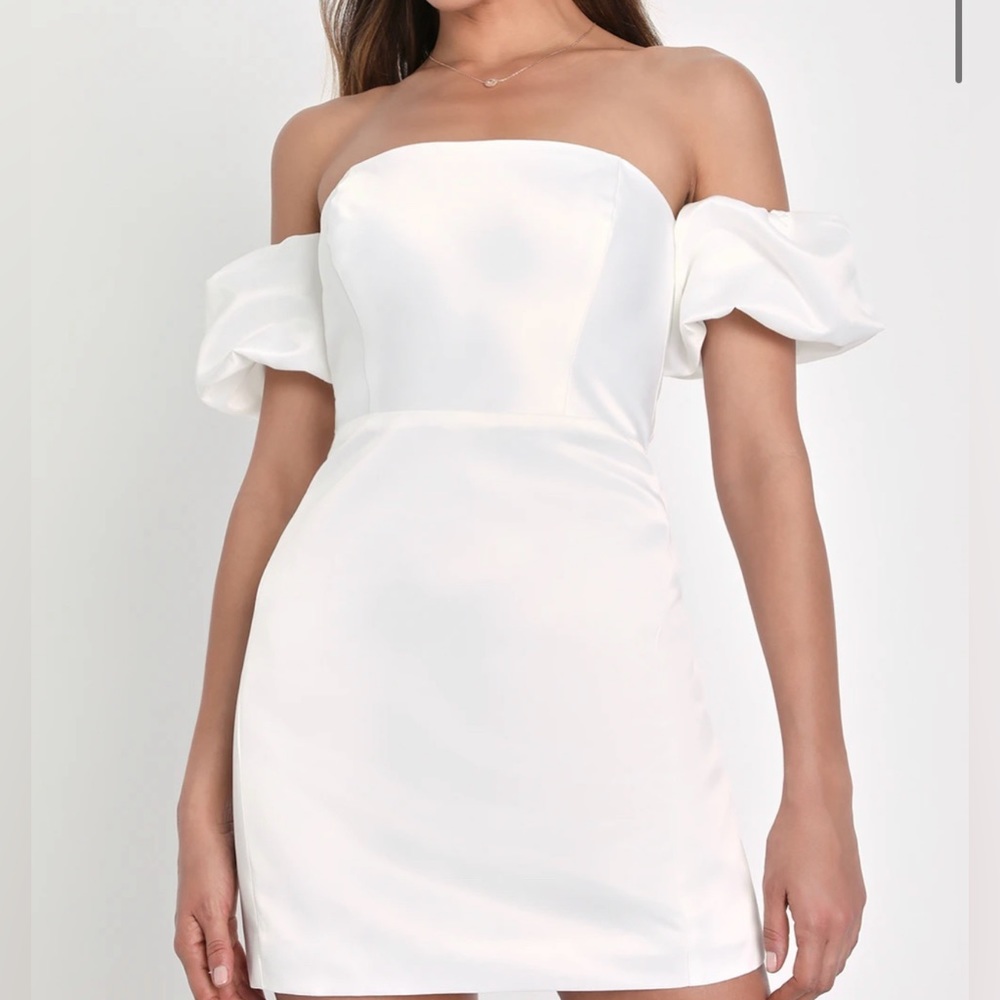 White Satin Off-the-Shoulder Mini Dress